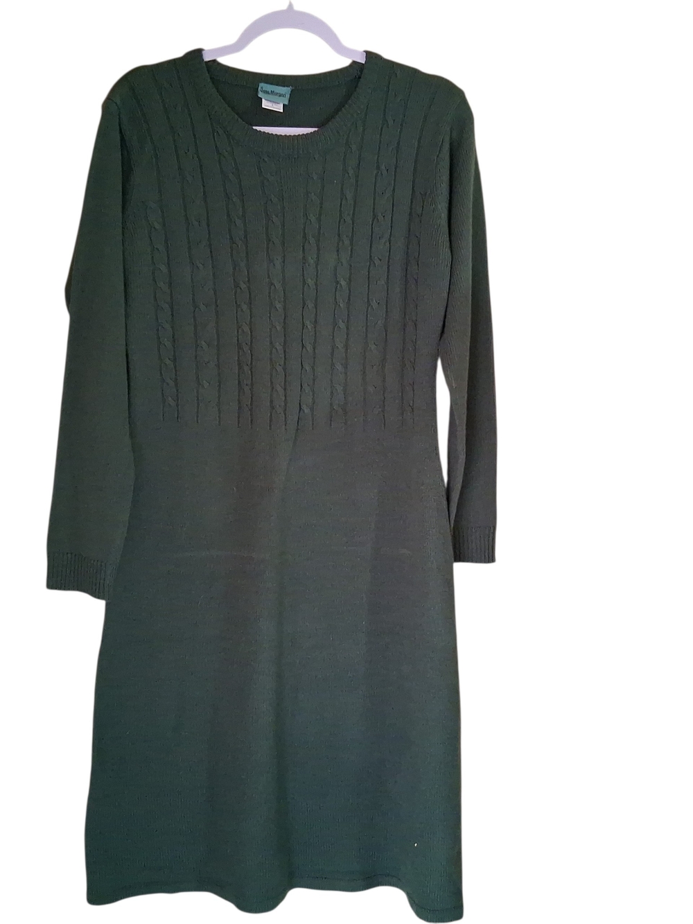 Sara Morgan Sweater Dress Forest Green Cable Knit Midi Size Small Modest